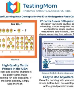 TestingMom.com Gifted Learning Flash Cards – Math Concepts for Pre-K – Kindergarten – Addition, Subtraction, Counting, & More for CogAT Test, Iowa Test, NNAT Test, OLSAT, NYC Gifted and Talented 10 71Uff4fs1ML
