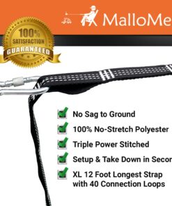 Alternative view of MalloMe XL Hammock Straps - Hammock Tree Straps Set 2000+ LBS Heavy Duty 40 Loops & 100% No Stretch Suspension System Kit - Camping Hammock Accessories | 2 Carabiners | 12 Feet Black 1000 lbs per strap