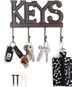Comfify Key Holder for Wall - Cast Iron Decorative Farmhouse Rustic Wall Mount Key Organizer - 4 Key Hooks -  Vintage Key Rack for Entryway with Screws and Anchors – 6x8” - Rust Brown Rust Brown (6x8”)