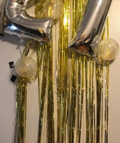 Metallic Gold Foil Fringe Shiny Curtains for Party, Prom, Birthday, Event Decorations 3 foot x 8 foot (1 Curtain) 27 71UgoIm7SDL