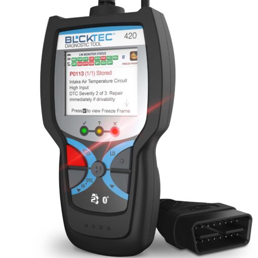 BLCKTEC 420 Bluetooth OBD2 Scanner Diagnostic Tool - Vehicle Code Reader for Car - Clears Check Engine Light - Comes with Premium OBD App On IOS & Android - Works For All Cars 1996 & Newer