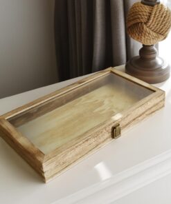 MOOCA Jewelry Display Case with Tempered Glass Lid and Metal Clasp, Home Organization Storage Box, 15 W x 8 1/2 D x 2 H in, Oak Color 16 71UiSiiQpUL