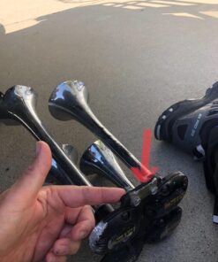 MPC 4 Trumpet Train Air Horn Kit - Fits Almost Any Vehicle: Truck, Car, Jeep, SUV. Includes Four Chrome Trumpets with All-In-One Air System: 110 PSI, 12-Volt Air Compressor, Tank, & More. Complete Kit 34 71Uip3ieeoL 1