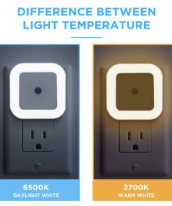 SYCEES Plug-in LED Night Light with Dusk to Dawn Sensor for Hallway, Stairs, Bathroom, Kitchen, Bedroom, Nursery, Kids Room, Warm White, Pack of 6 6-Pack, Warm White 33 71UjO6m5KL
