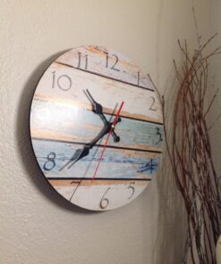 Grazing 12 Inch Wood Wall Clocks Silent Non Ticking Battery Operated,Rustic Decorative Coastal Farmhouse Clock for Bathroom Kitchen Bedroom Living Room Sky Blue 12inch 32 71UjdinXeBL
