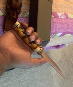 Uncle Henry 153UH Golden Spike Fixed Blade Knife with 5in High Carbon S.S. Blade, Staglon Handle, Sharpening Stone, Full Tang, and Leather Sheath for Hunting, Skinning, Camping, and Outdoors 153UH Golden Spike (Box) 36 71UmsanHmL