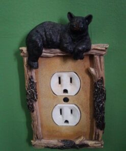 Rivers Edge Products Duplex Outlet Cover Plate, Single-Gang Receptacle Cover, Poly-Resin Wall Outlet Cover, Hand-Painted Decorative Electrical Wall Plate, Screws Included, Bear Receptacle Single - Bear 11 71UnFTreEAL