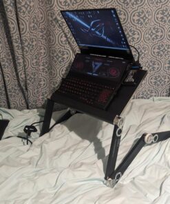 BackPainHelp Posture Laptop Stand Desk Table Tray for Bed, Aluminium, Adjustable Portable Folding Standing Desk Computer Riser (Black) 34 71UoQX6GcJL