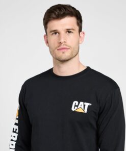 Caterpillar Trademark Banner Long Sleeve Tee Shirts for Men with Center Back Neck Wire Management Loop and Cat Workwear Logo Medium Black 17 71UoUJF0T2L