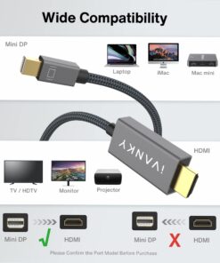 Mini DisplayPort to HDMI Cable,iVANKY Mini DP (Thunderbolt) to HDMI Cable 6.6ft,Nylon Braided,Aluminum Shell,Optimal Chip Solution for MacBook Air/Pro,Surface Pro/Dock,Monitor,Projector and More-1080P 1-Pack 6.6 FT 36 71Uq55srfhL