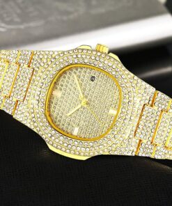 FANMIS Luxury Unisex Bling Iced Out Gold Watch Fashion Simulated Diamonds Analog Display Calendar Japanese Quartz Watch 11 71Us9hwI4mL