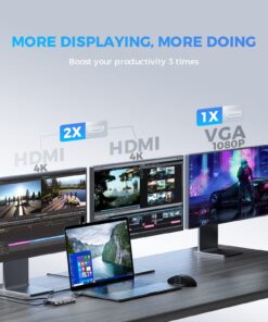 Alternative view of UtechSmart USB C Hub,Triple Display USB C Laptop Docking Station, 11 in 1 USB C Dock with Dual HDMI, VGA, PD3.0, SD TF Card Slot, 4 USB Ports Dual Monitor Adapter Compatible for MacBook and Windows Grey