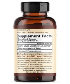 Organic Ceylon Cinnamon (100% Certified) Supplement, 90 Capsules by Ceylon Cinnamon Shop 10 71Uxc1sQPFL