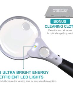 MagniPros 3 Ultra Bright LED Lights 3X 4.5X 25X Power Handheld Reading Magnifying Glass with Light- Ideal for Reading Small Prints, Map, Coins, Inspection and Jewelry Loupe… 18 71UzOfNClWL