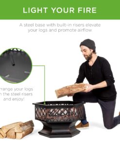 Best Choice Products Hex-Shaped 24in Steel Fire Pit, Black Metal Wood Burning Firepit, Portable Hexagon Fire Bowl for Outside, Patio, Backyard w/Flame-Retardant Mesh Lid 22 71UzjP5OZmL