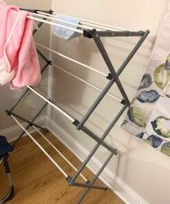 Honey-Can-Do Deluxe Metal Collapsible Clothes Drying Rack, 50 lbs, 29" x 14.2" x 42.1", White & Grey White and Grey 51 71UzkhMXUUL 2