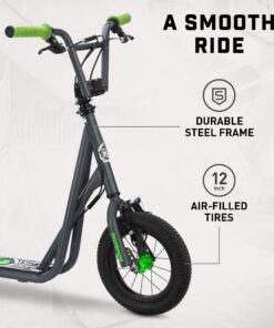 Alternative view of Mongoose Expo Youth Kick Scooter, Suggested for Riders with Ages 6 to 9 Years Old, Max. Weight of 175 lbs., Front and Rear Caliper Brakes, Rear Axle Pegs, 12-Inch Inflatable Wheels Green/Grey