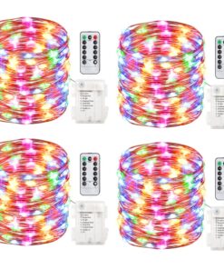 GDEALER 4 Pack 16.4ft 50 Led Waterproof Battery Operated Fairy String Lights with Remote Control Timer for Indoor Outdoor Bedroom Christmas Decor, Multi Color Multicolor
