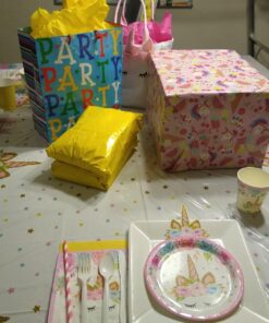 Unicorn Themed Party Supplies Set,Unicorn Cake Plates,Cups,Napkins,Tablecloth,Straws&Decoration,Paper Disposable Tableware Set for Girls Children Birthday Party or First,Baby Shower, Serves 16 Guests 30 71V9mOqbpyL