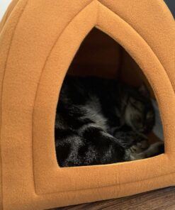 Cat House - Indoor Cat Bed with Removable Foam Cushion - Pet Tent for Kittens, Rabbits, Guinea Pigs, and Other Small Animals by PETMAKER (Brown) Light Brown 47 71VAeQlseL