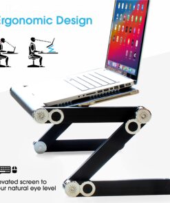 BackPainHelp Posture Laptop Stand Desk Table Tray for Bed, Aluminium, Adjustable Portable Folding Standing Desk Computer Riser (Black) 29 71VAkv41wCL