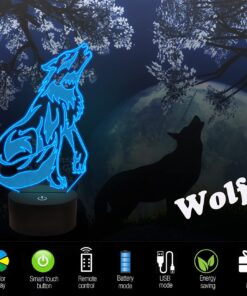 FULLOSUN Wolf Gifts, 3D Night Light for Kids Optical Illusion Lamp Co-Sleeping,Remote Controller with 16 Color Changing Birthday Gifts & for Kids, Boys & Men 19 71VBHeYxquL