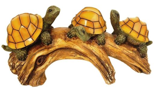 Moonrays 91515 Solar-Powered Outdoor LED Light Garden Décor, Beautifully Painted Polyresin Turtles on a Log, 3 Amber LEDs And 1 AA NiCd Rechargeable Battery (Included) 11.02W x 5.51H inches