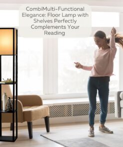 Floor Lamp with Shelves - Room Light by LIGHTACCENTS - Corner Storage Standing Bookshelf Lamp - Bedroom Light with Wooden Storage Shelves and White Cotton Linen Shade (Black) Black 30 71VF2cAAfWL