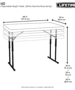 LIFETIME 80160 Commercial Height Adjustable Folding Utility Table, 4 Feet, White Granite 42 71VH NOv0hL