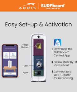 ARRIS SURFboard SB6190 DOCSIS 3.0 32 x 8 Gigabit Cable Modem , Comcast Xfinity, Cox, Spectrum , 1 Gbps Port , 800 Mbps Max Internet Speeds , Easy Set-up with SURFboard Central App , Black Docsis 3.0 32x8 Modem 25 71VJPEVXyL