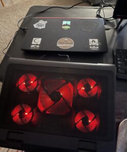 ENHANCE Gaming Laptop Cooling Pad Stand with LED Cooler Fans , Adjustable Height , & Dual USB Port for 17 inch Laptops - 5 Ultra Quiet High Performance Fans 2630 RPM & Built-In Bumpers - Red 30 71VOniJBrgL
