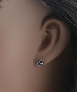Sterling Silver Rose Flower Stud Earrings - 7mm Rhodium Plated 27 71VQuTwX8YL