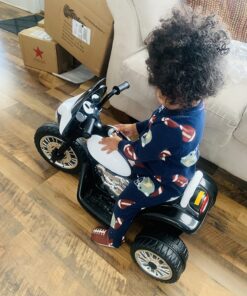 Kids Motorcycle Ride On Toy – 3-Wheel Battery Powered Motorbike for Kids 3 and Up – Police Decals, Reverse, and Headlights by Lil’ Rider (White and Black) White and Black 12 71VRAuERwjL