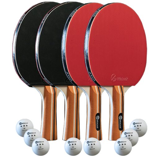 JP WinLook Ping Pong Paddles Sets - Portable Table Tennis Paddle Set with Ping Pong Paddle Case & Ping Pong Balls. Premium Table Tennis Racket Player Set for Indoor & Outdoor Games Red/Black 4 Paddle Set