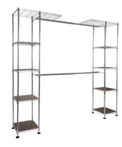 Seville Classics Closet Garment Organizer with Metal Hanging Rod Wardrobe Storage System, w/ Steel Shelves for Clothes, Shirts, Jackets, Coats, Blankets, Shoes, Steel, Expandable Rack 50 71VUc HzkL