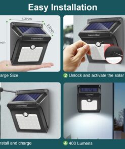 Luposwiten Solar Outdoor Lights Waterproof - Super Bright Motion Sensor Outdoor Lights Easy to Install Solar Lights for Outside, Front Door, Yard, Garage, Garden, Patio, Deck (4 Pack) 27 71VW 4OPOL