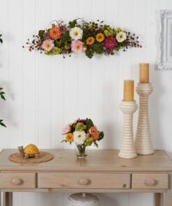 Nearly Natural 4665 Mixed Mini Peony Centerpiece Silk Flower Arrangement,10"D x 34"W x 6.5"H 10"D x 34"W x 6.5"H 29 71VWf6AsE9L