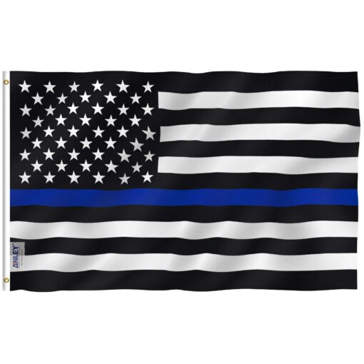 Anley Fly Breeze 3x5 Foot Thin Blue Line USA Flag - Vivid Color and Fade Proof - Canvas Header and Double Stitched - Honoring Law Enforcement Officers Flags Polyester with Brass Grommets 3 X 5 Ft - Polyester