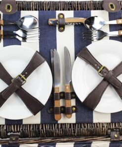 HappyPicnic Extra Large Willow Picnic Basket with Service Set for 4 Persons, Natural Wicker Picnic Hamper with Free Food Cooler, Fleece Blanket and Tableware - Best Gift Modern 15 71VXCek B8L