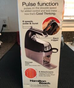 Hamilton Beach Electric Hand Mixer with Snap-On Case, Twisted Wire Beaters, Milkshake Rod, Dough Hook, Whisk, 6-Speed, Black 35 71VZCaAc L
