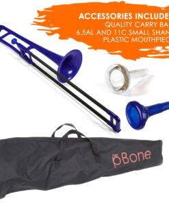 pBone pInstrument Plastic Trombone - Mouthpiece & Carrying Bag - Lightweight Versatile, Comfortable Grip - Bb Authentic Sound for Student & Beginner - kids instruments - ABS Construction - Blue 9 71VZuYrIbNL