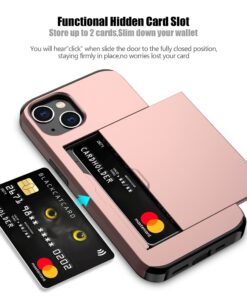 Alternative view of Nvollnoe for iPhone 13 Case with Card Holder Heavy Duty Protective Dual Layer Shockproof Hidden Card Slot Slim Wallet Case for iPhone 13 for Women&Men(Rose Gold) for iPhone 13-6.1''(2 Lens) Rose Gold