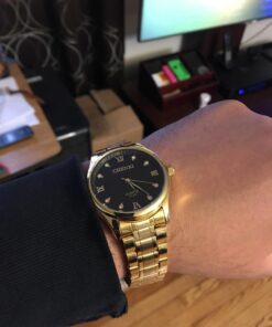 DREAMING Q&P IP Gold Plating Steel Roman Numeral Dial with Rhinestones Mens Wrist Watches for Man Black 003 golden & Black 52 71VeY7CO4tL 2