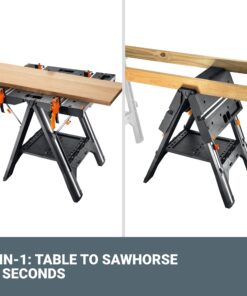 Worx Pegasus 2-in-1 Folding Work Table & Sawhorse, Easy Setup Portable Workbench, 31" W x 25" D x 32" H Lightweight Worktable with Heavy-Duty Load Capacity, WX051 - Includes 2 Clamps & 4 Clamp Dogs Worx Pegasus Work Table 31 71Vh3tQ7UL