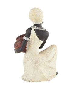 Deco 79 Polystone Woman Sitting African Sculpture with Red Water Pot, 6" x 6" x 10", Cream 6" x 6" x 10" 21 71Vjv4uqqL
