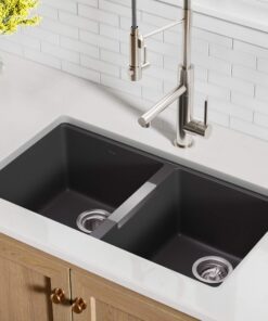 Kraus KGU-434B Undermount 50/50 Double Bowl Granite Kitchen Sink, 32.5-Inch, Black 14 71VkQtw6UCL