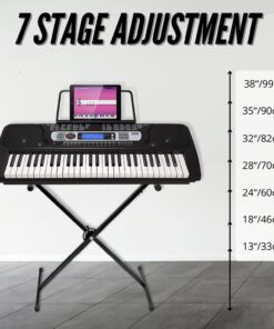 Flexzion Classic Keyboard Stand Musician Electronic Piano Organ Single Tube X Type 7 Position Folding Adjustable Height Metal Braced Rack Portable with Locking Straps 12 71VlCxW4KYL