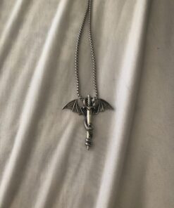 Xusamss Punk Titanium Steel Dragon Sword Wing Pendant Necklaces White 19 71VlTEPg6yL