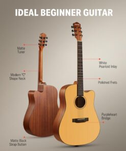Donner Acoustic Guitar Kit for Beginner Adult Teen Full Size Cutaway Acustica Guitarra Starter Bundle Set with Bag Strap Tuner Capo Pickguard Pick, Right Hand 41 Inch Natural, DAG-1C/DAD-110C 28 71VmFft1nML