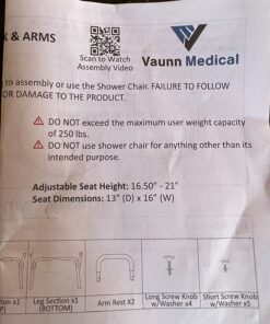 Vaunn Medical Shower Chair Bath Seat With Padded Arms, Removable Back and Adjustable Legs, Bathtub Safety and Support 48 71Vnal9ezfL